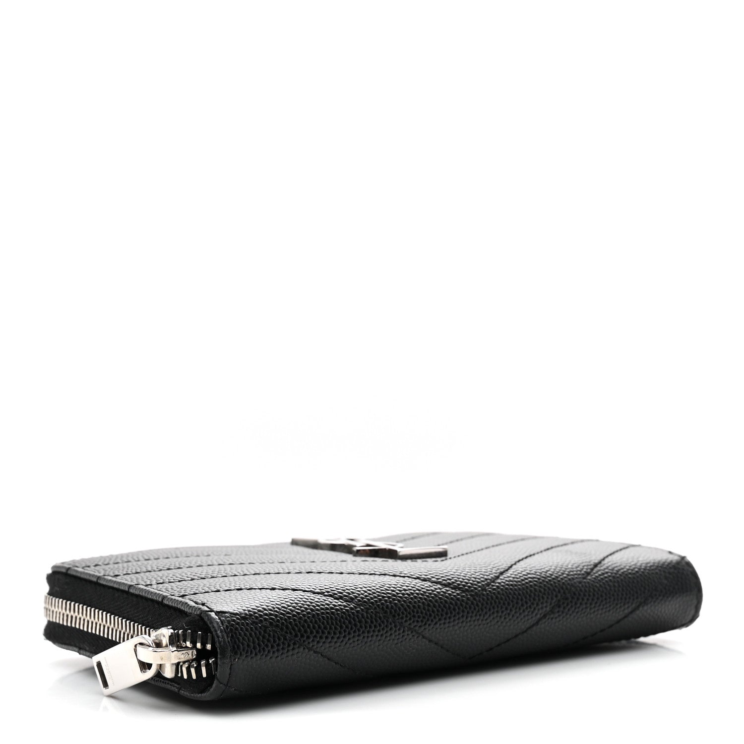 Saint Laurent Grain De Poudre Matelasse Chevron Monogram Small Zip Around Wallet Black 4 of 6