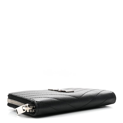 Saint Laurent Grain De Poudre Matelasse Chevron Monogram Small Zip Around Wallet Black 4 of 6
