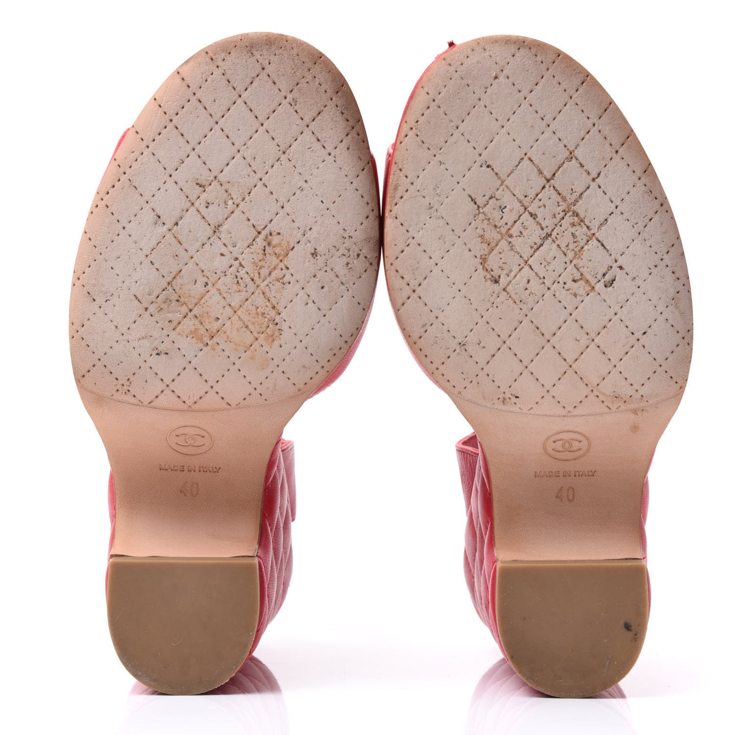 Lambskin Quilted Chain CC Wedge Sandals 40 Red