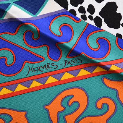 Hermes Silk Appaloosa Des Steppes Scarf 90 White Black Bleu 5 of 8
