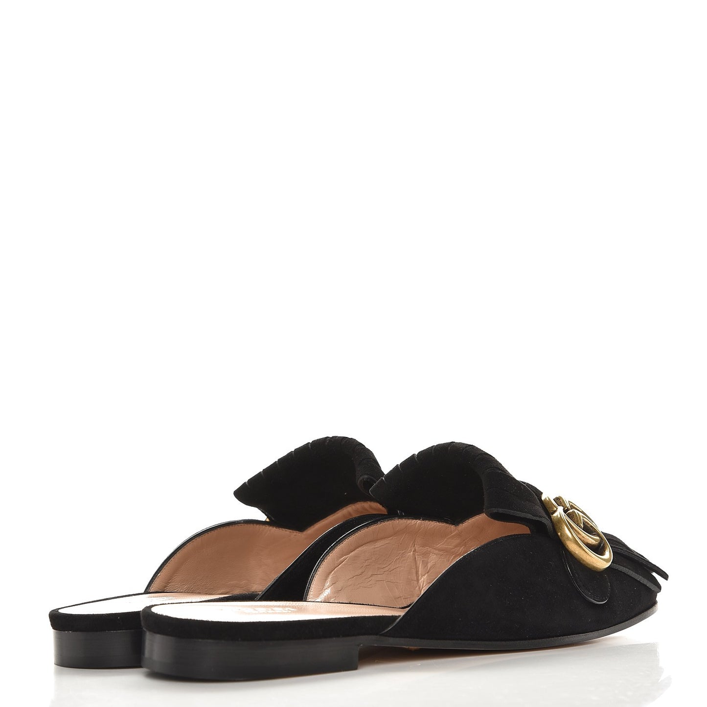 Kid Scamosciato GG Marmont Fringe Slippers 38 Black
