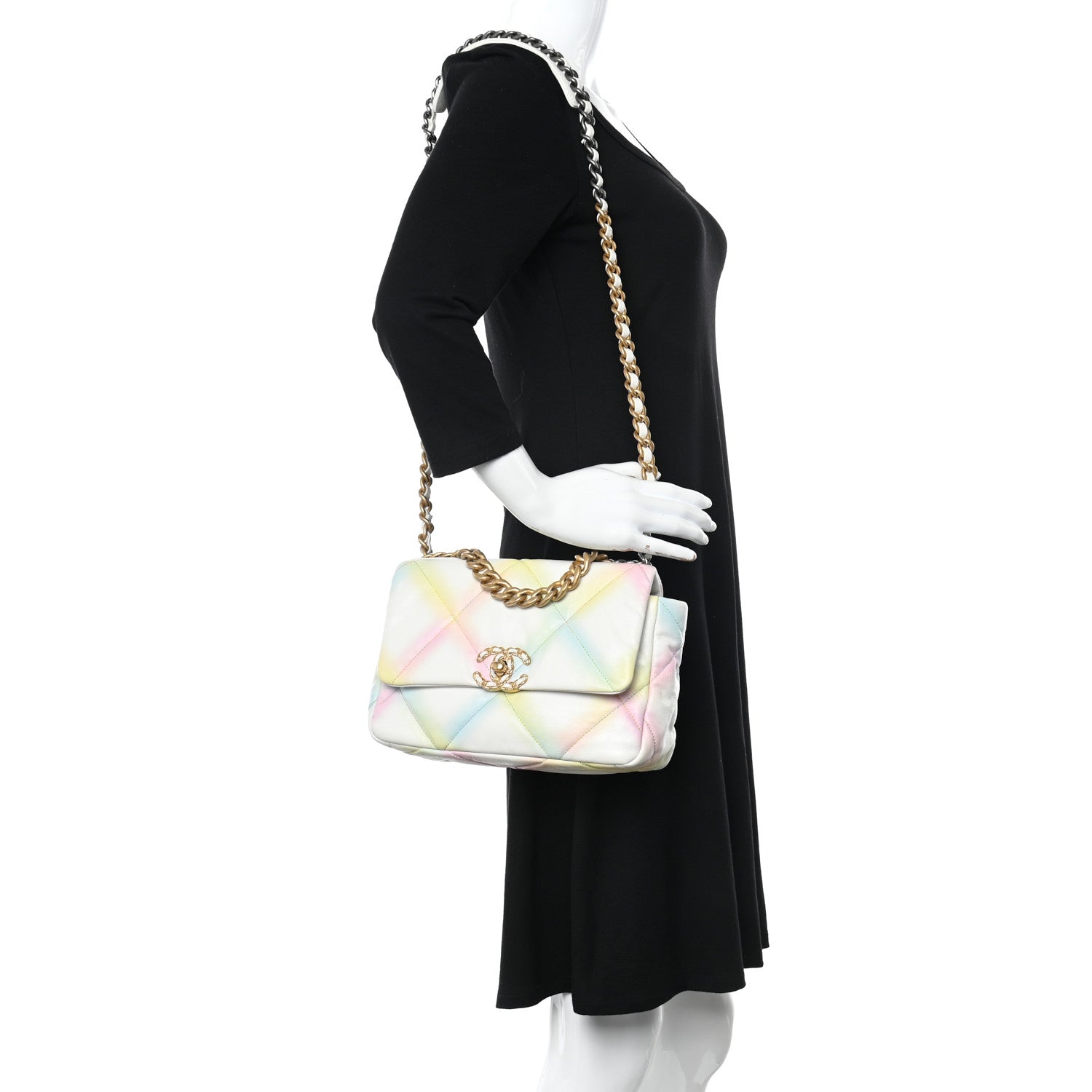 Chanel Printed Goatskin Quilted Medium Chanel 19 Flap White Multicolor 2 of 10