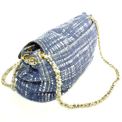 Prada Tweed Medium Shoulder Bag Blue 3 of 10