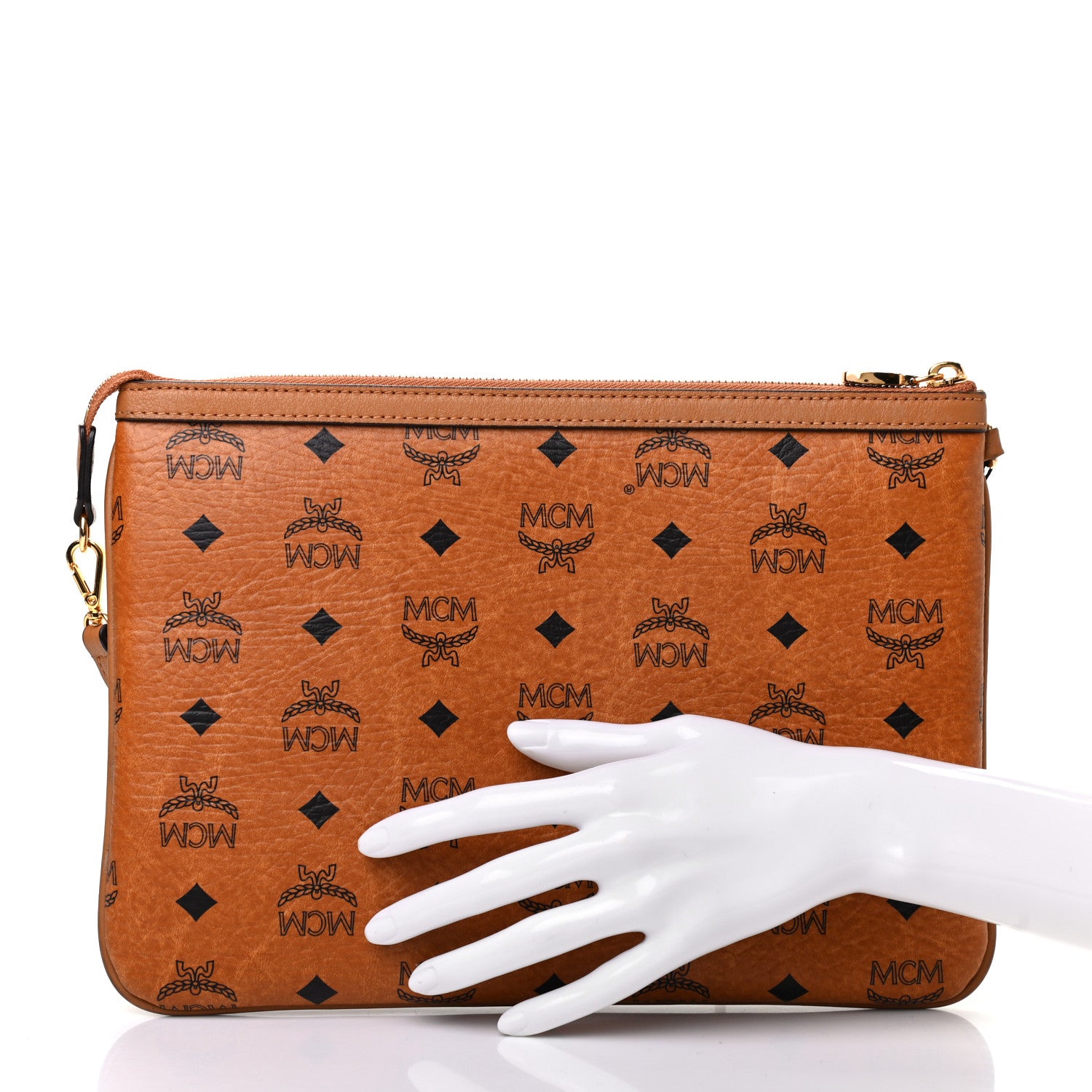 MCM Visetos Liz Shopper Tote Pouch Cognac 2 of 10