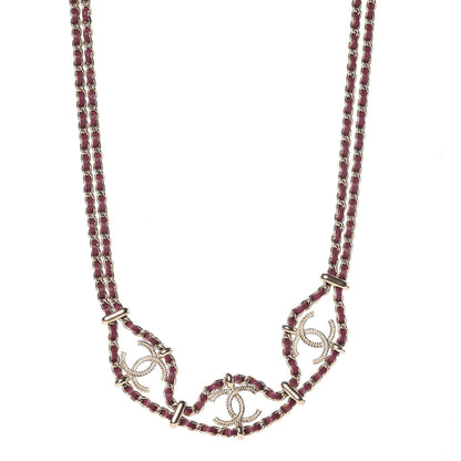 Chanel Metal Lambskin CC Chain Link Necklace Gold Burgundy 1 of 6