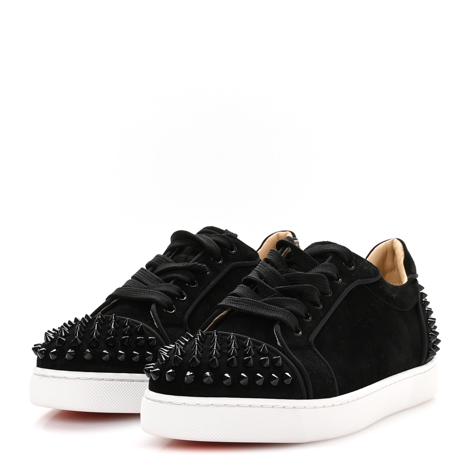Christian Louboutin Veau Velours Spikes Womens Vieira Flat Sneakers 38 Black 4 of 9