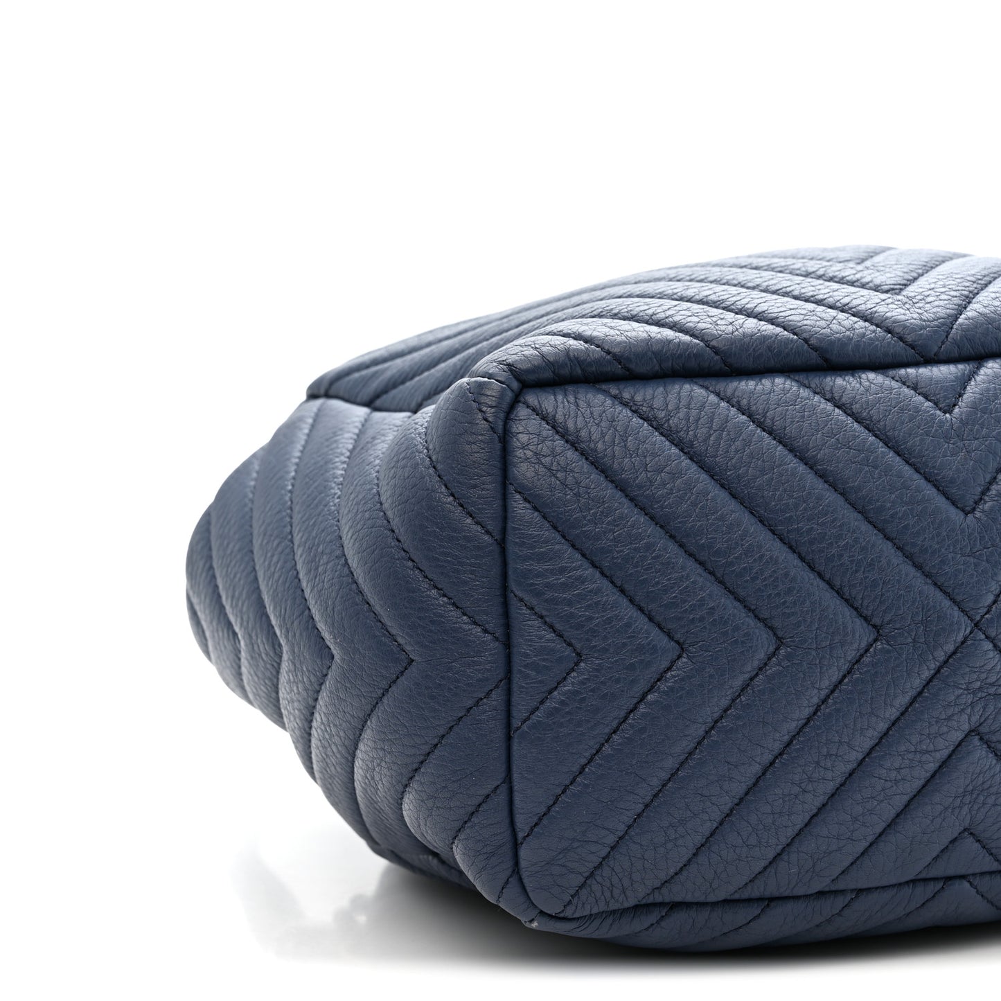 Deerskin Chevron Small CC Chain Bucket Bag Navy Blue