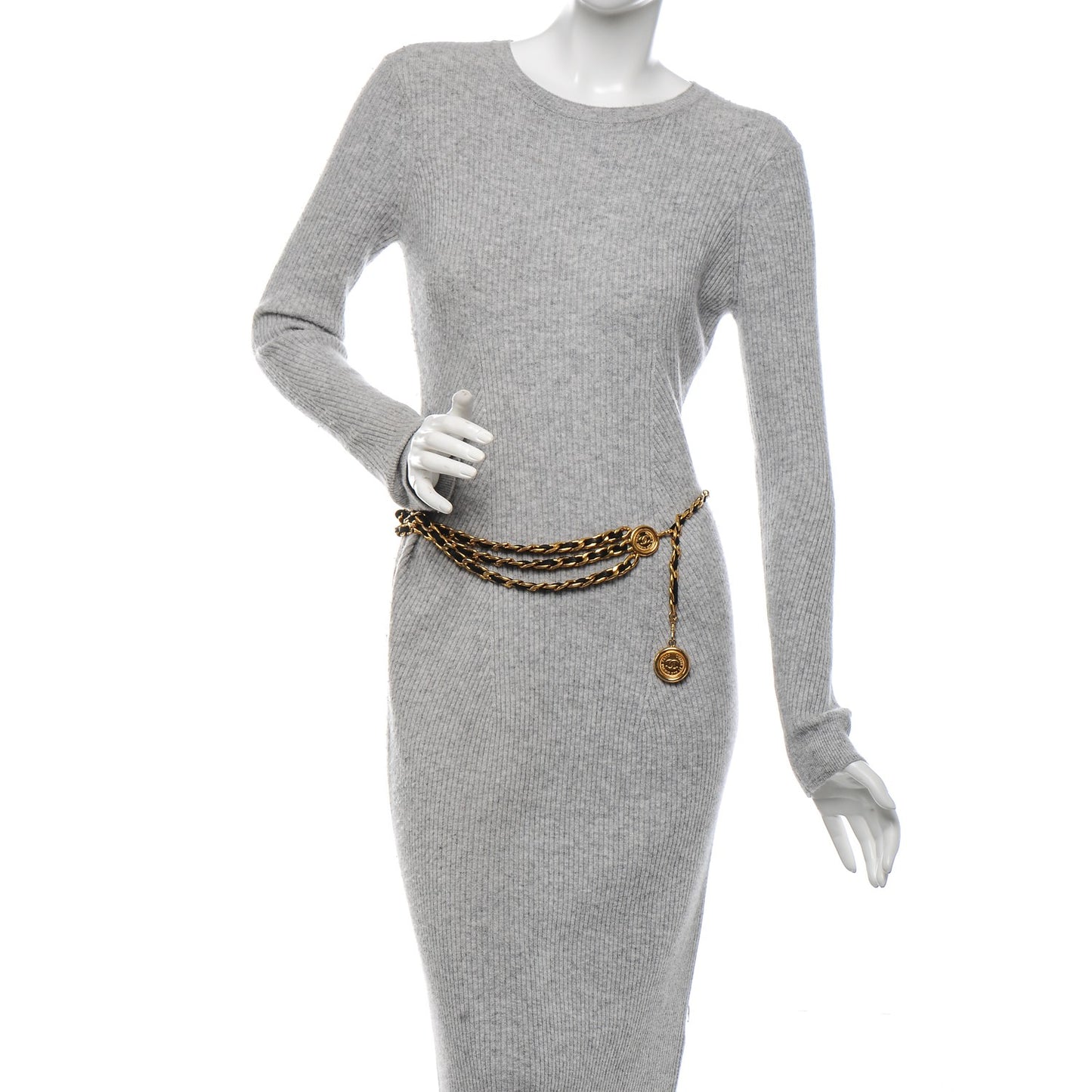 Lambskin Chain CC Medallion Belt Black Gold