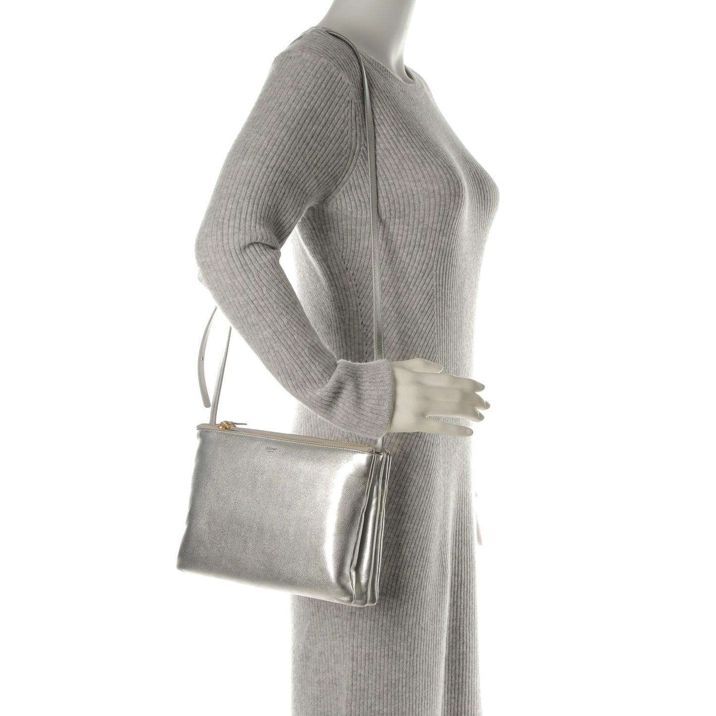Laminated Smooth Lambskin Large Trio Crossbody Bag Silver