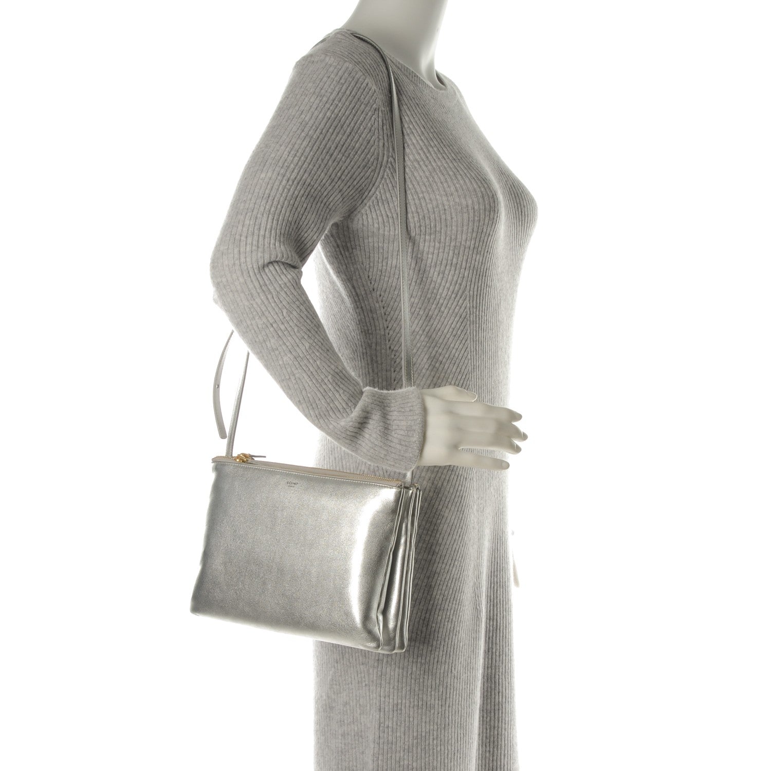 Celine Laminated Smooth Lambskin Large Trio Crossbody Bag Silver 2 of 7