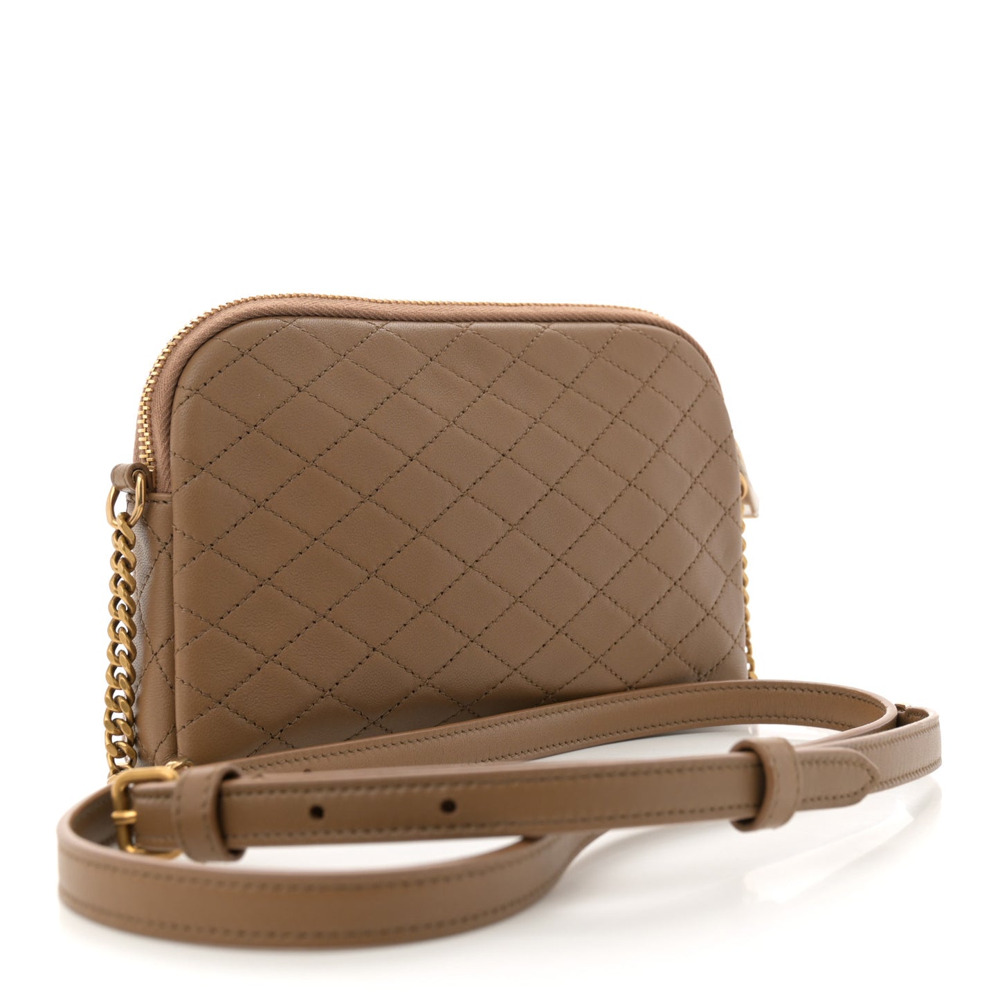 Lambskin Quilted Gaby Zipped Pouch Dark Cork