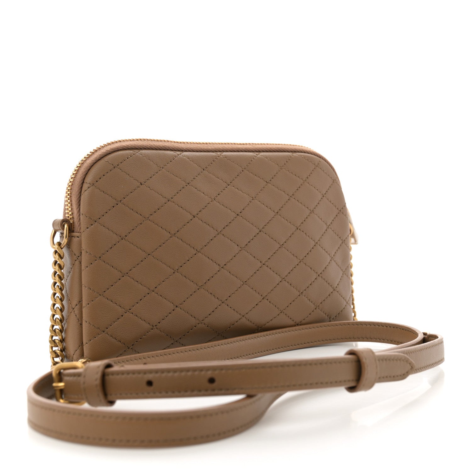 Saint Laurent Lambskin Quilted Gaby Zipped Pouch Dark Cork 3 of 11