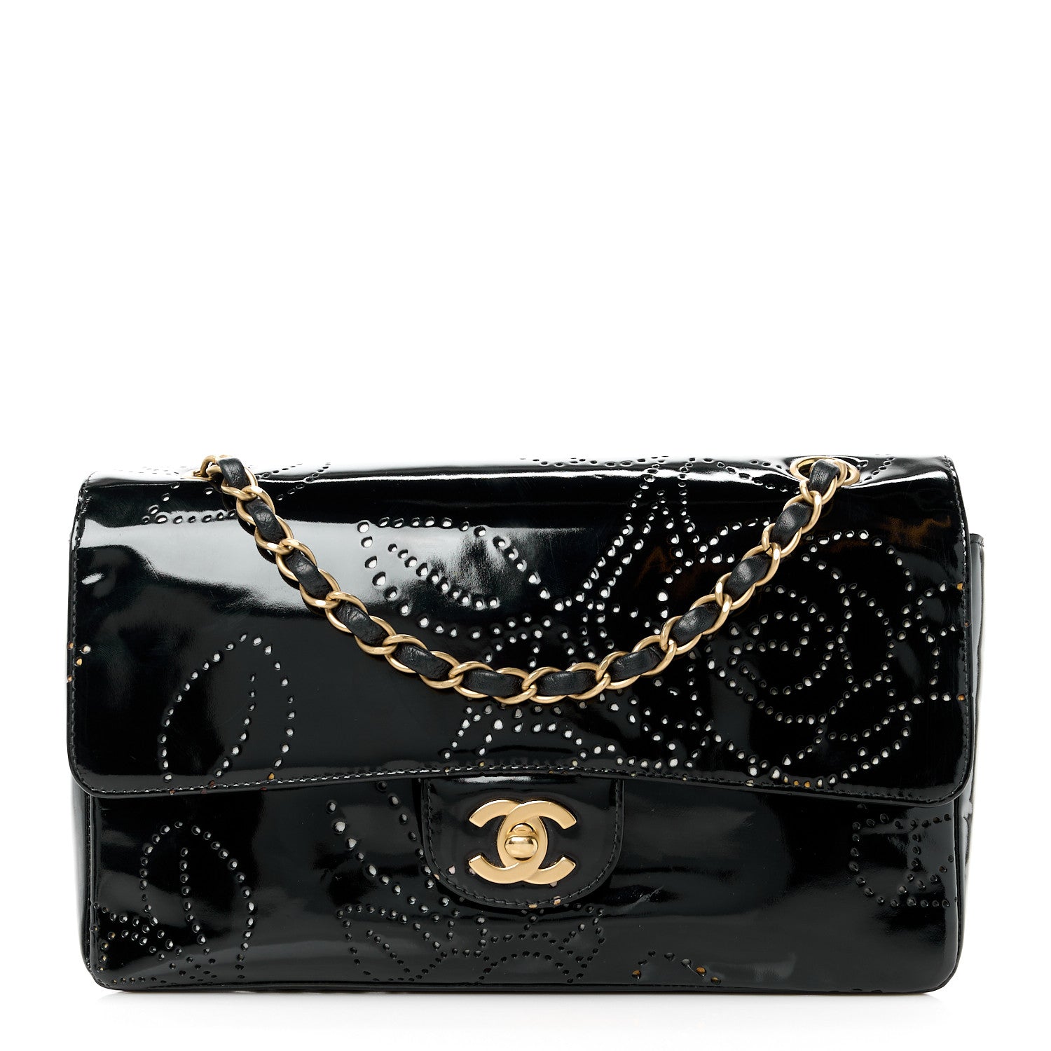 Chanel Patent Perforated Camellia Medium Single Flap Black 1 of 13