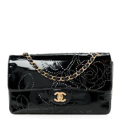 Chanel Patent Perforated Camellia Medium Single Flap Black 1 of 13
