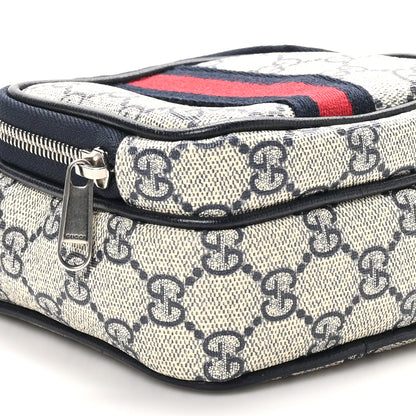 Gucci GG Supreme Monogram Textured Dollar Calfskin Web Mini Ophidia Double Zip Messenger Bag Beige Blue 9 of 10