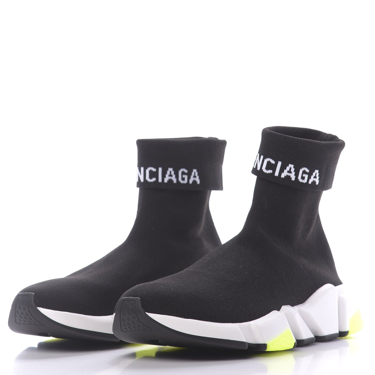 Balenciaga Neoprene Knit Mens Speed Cuffed Sneakers 39 Black White Yellow Fluo 3 of 10