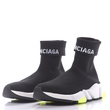 Balenciaga Neoprene Knit Mens Speed Cuffed Sneakers 39 Black White Yellow Fluo 3 of 10
