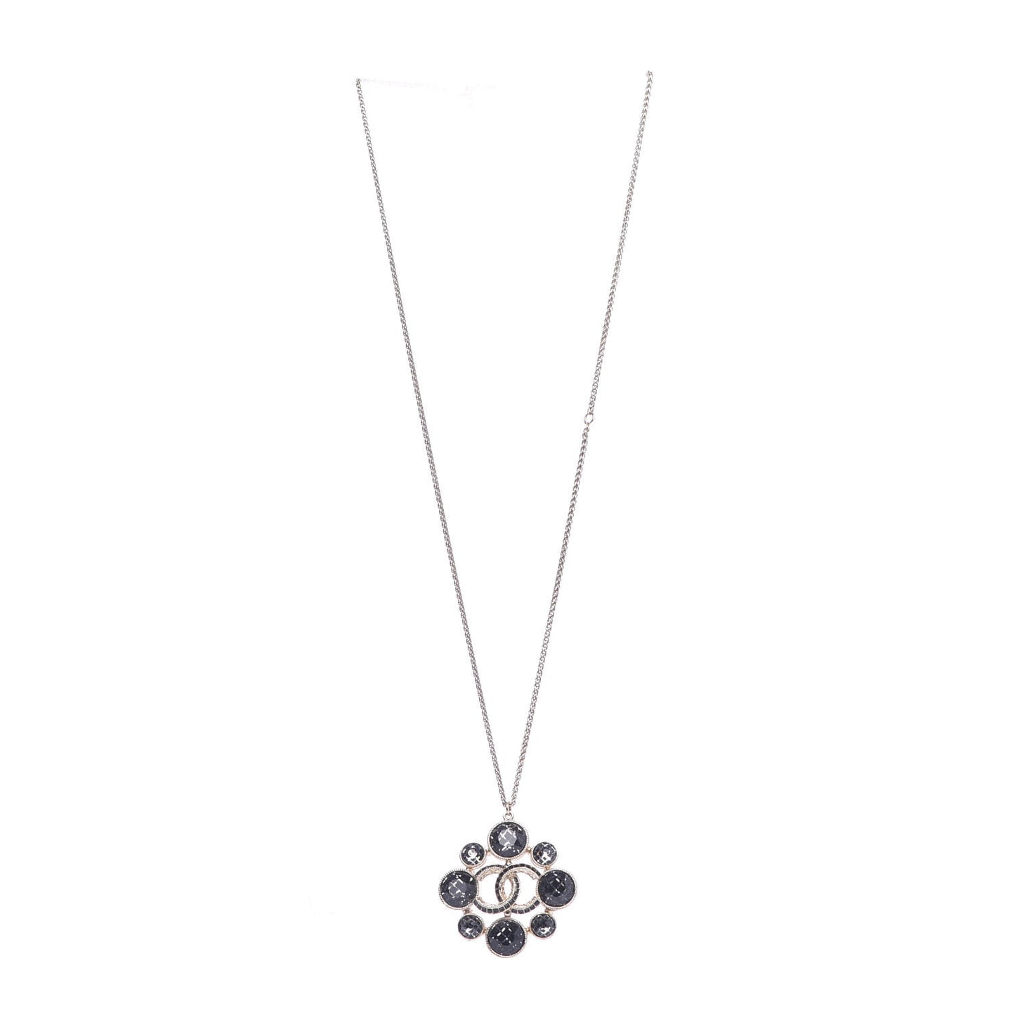 Gripoix Poured Glass Crystal CC Pendant Necklace Black Gold