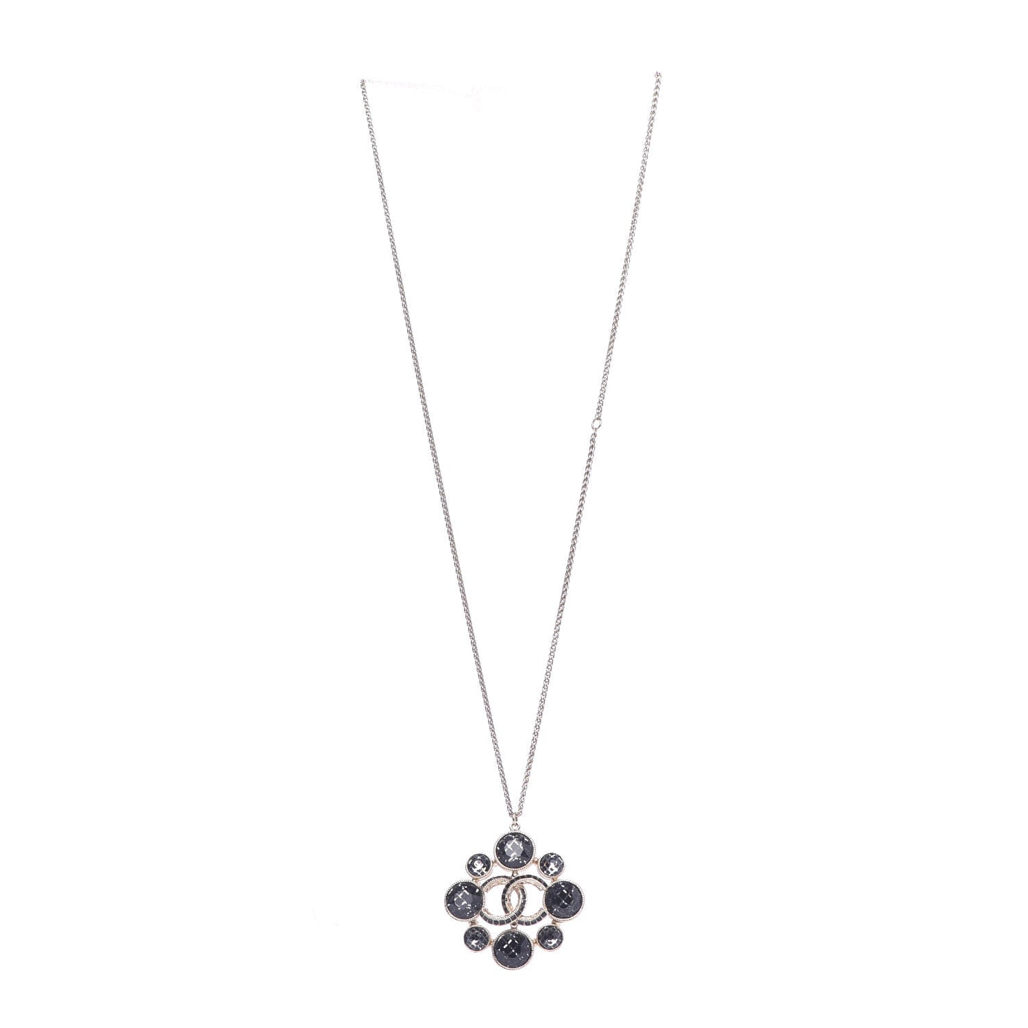 Chanel Gripoix Poured Glass Crystal CC Pendant Necklace Black Gold 3 of 7
