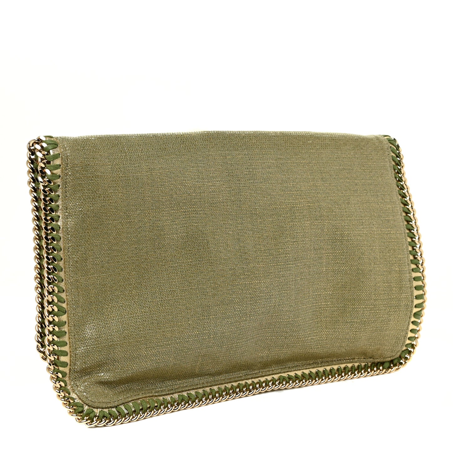Metallic Linen Falabella Fold Over Clutch Camouflage