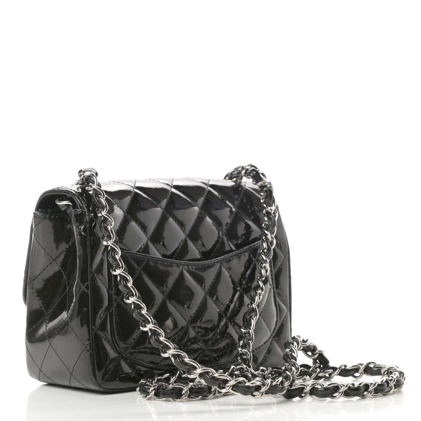 Patent Calfskin Sparkle Quilted Mini Square Flap Black