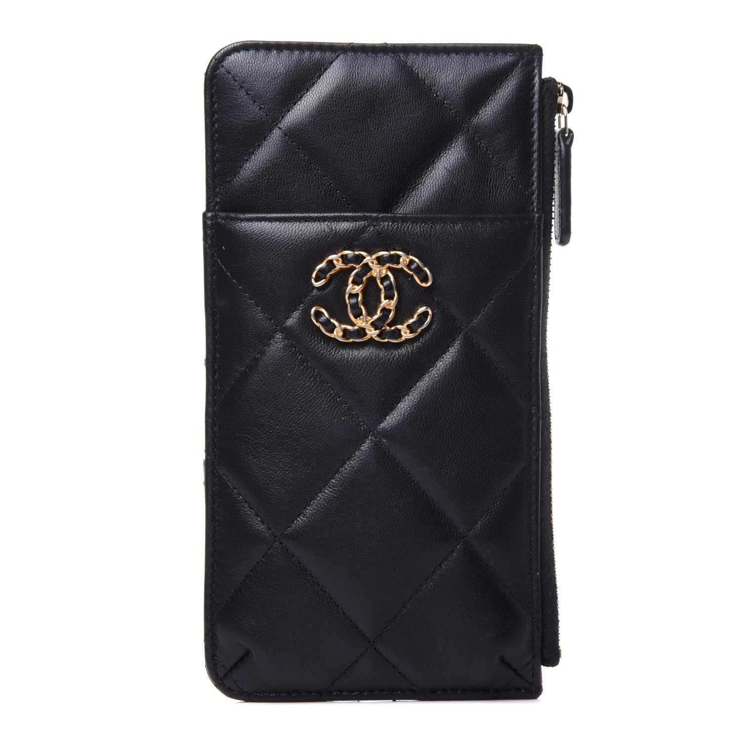 Chanel Goatskin Quilted Chanel 19 Flat Wallet Pouch Black 1 of 13