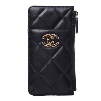 Chanel Goatskin Quilted Chanel 19 Flat Wallet Pouch Black 1 of 13