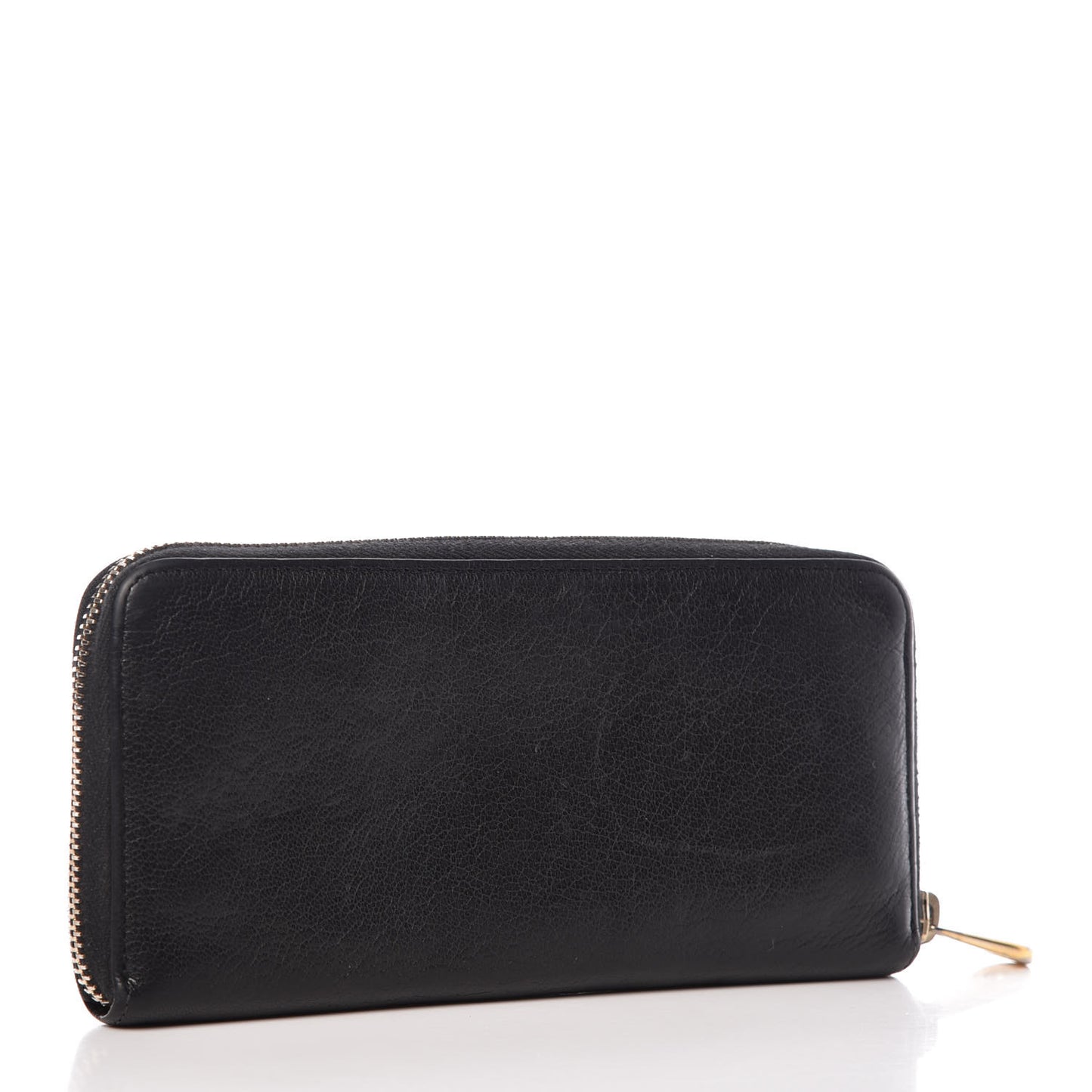Natural Leather Tree Zip Around Long Wallet Black