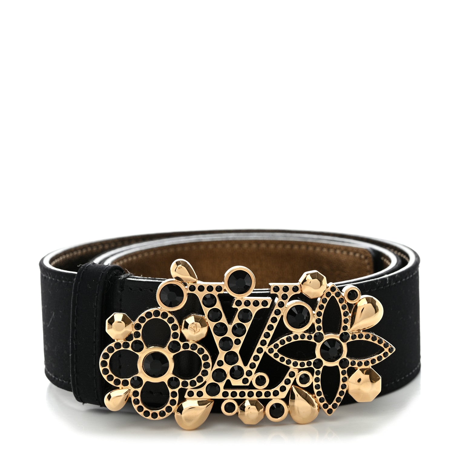 Louis Vuitton Satin Crystal Fleur Runaway Belt 75 30 Black 1 of 6