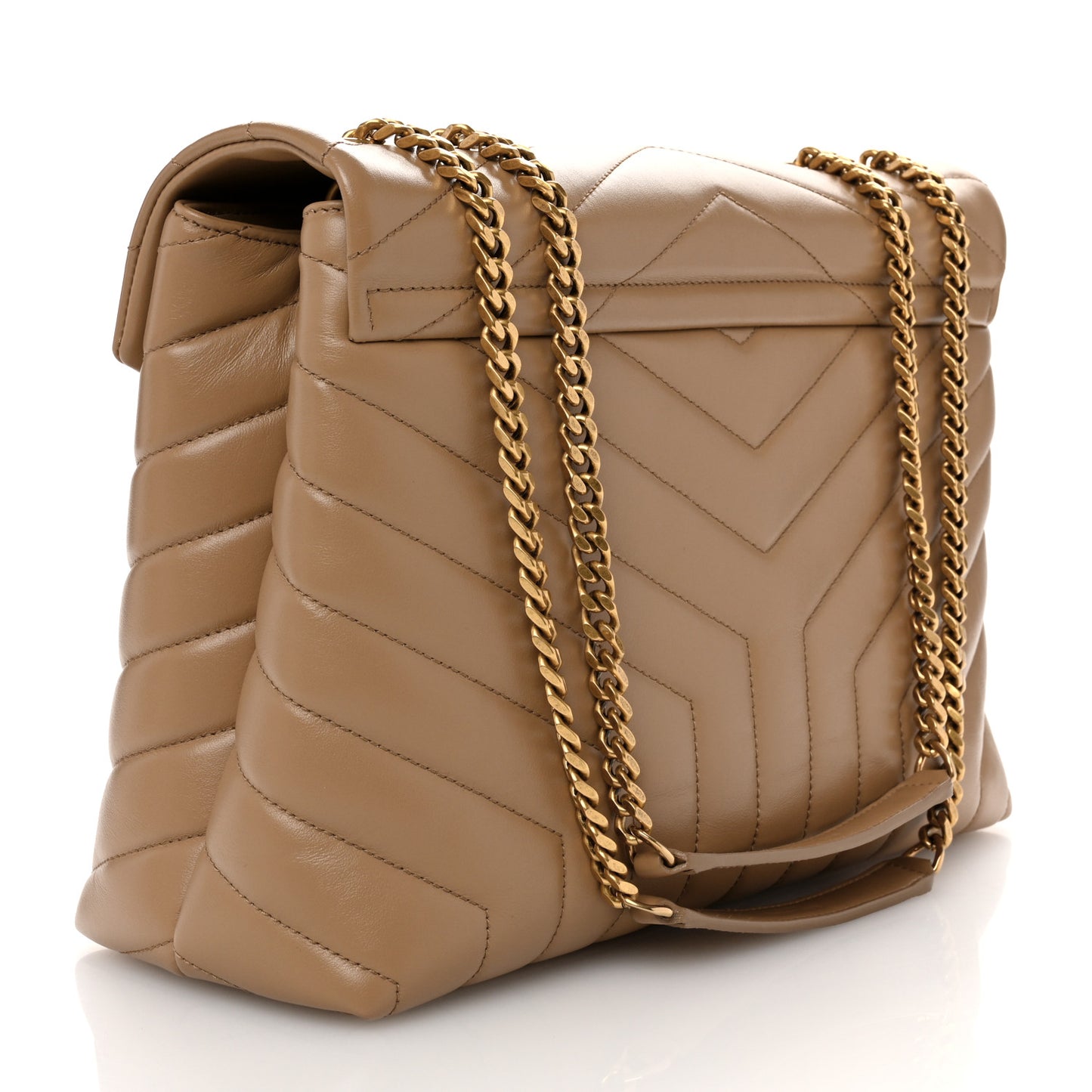 Calfskin Y Quilted Monogram Medium Loulou Chain Satchel Natural Tan