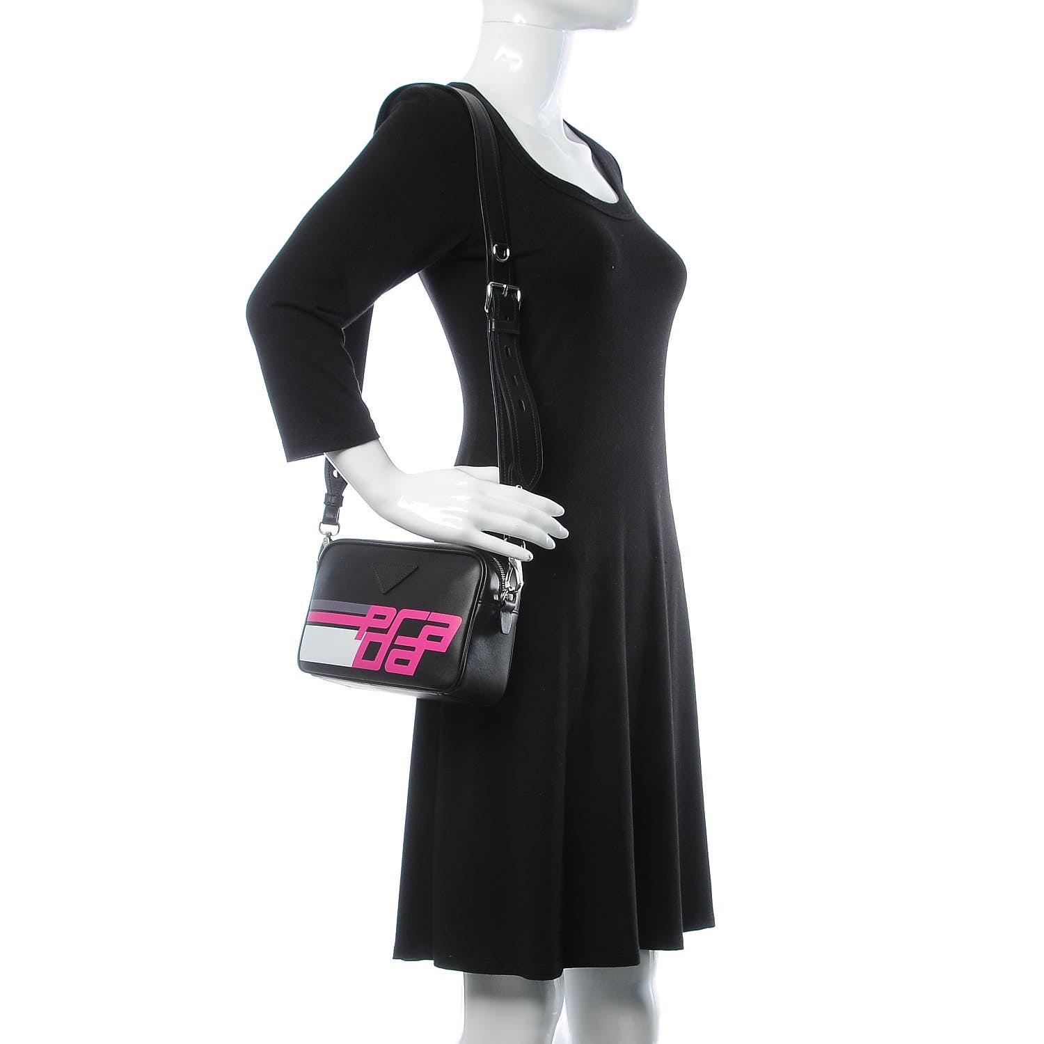 Chloe PRADA City Calfskin Racing Logo Camera Bag Black Fuxia 2 of 7