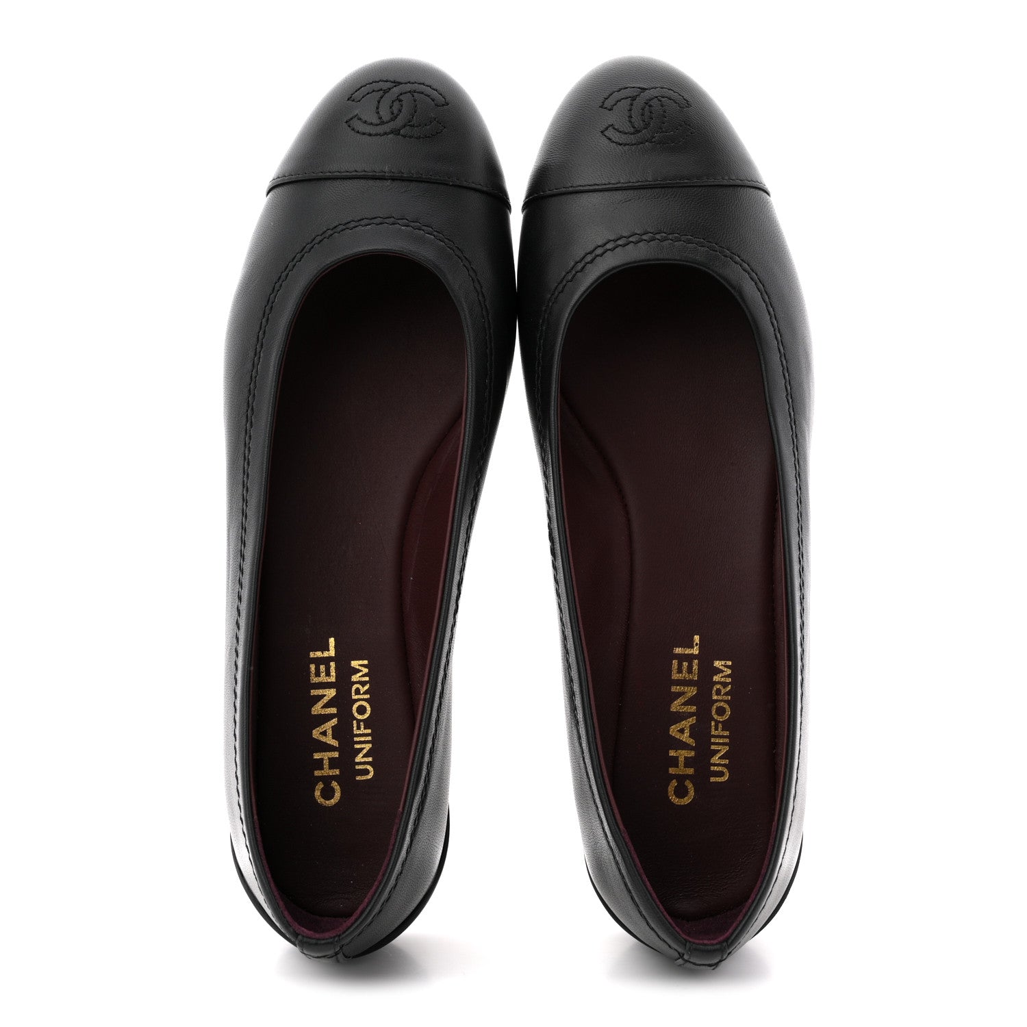 CHANEL バレリーナ 37.5 Chanel Lambskin Cap Toe CC Uniform Ballerina Flats 37.5 Black