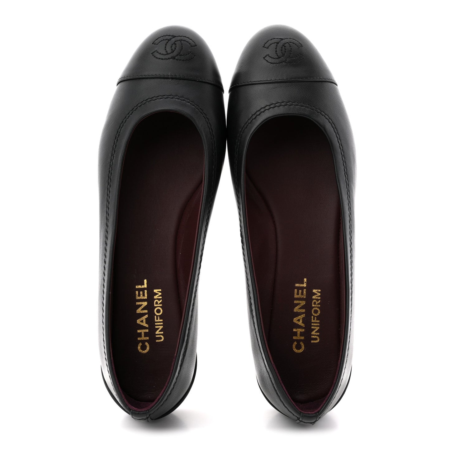 Lambskin Cap Toe CC Uniform Ballerina Flats 37.5 Black
