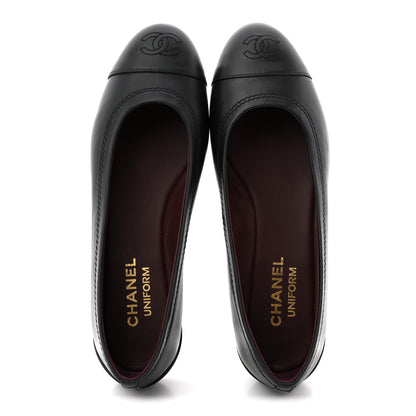 Chanel Lambskin Cap Toe CC Uniform Ballerina Flats 37.5 Black 2 of 9