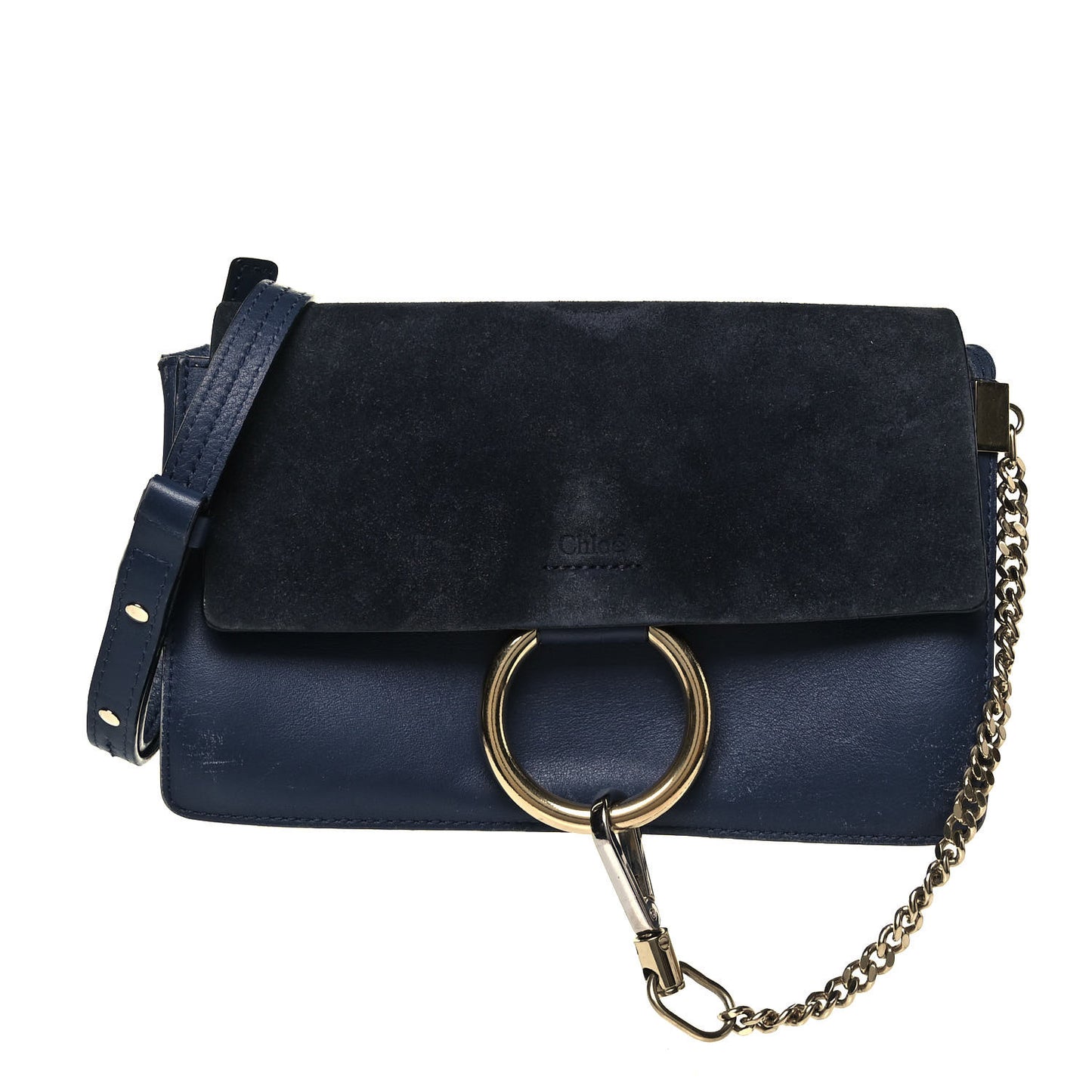 Suede Calfskin Small Faye Shoulder Bag Denim Blue