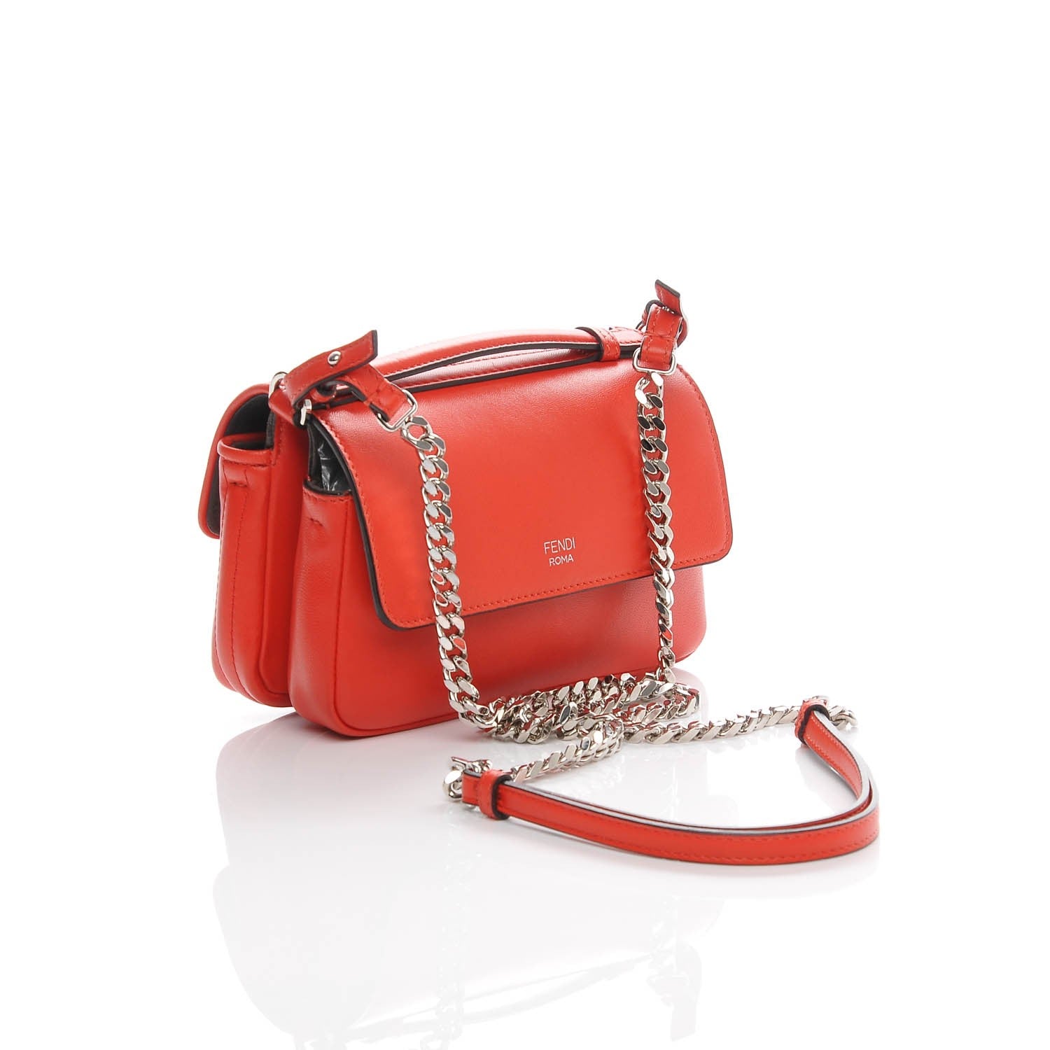 Fendi Shiny Nappa Trapuntata Micro Double Baguette Papavero 3 of 9