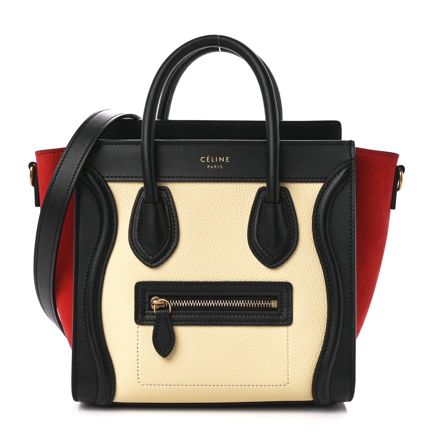 Celine Drummed Calfskin Nubuck Nano Tri-Color Luggage Ruby 1 of 10
