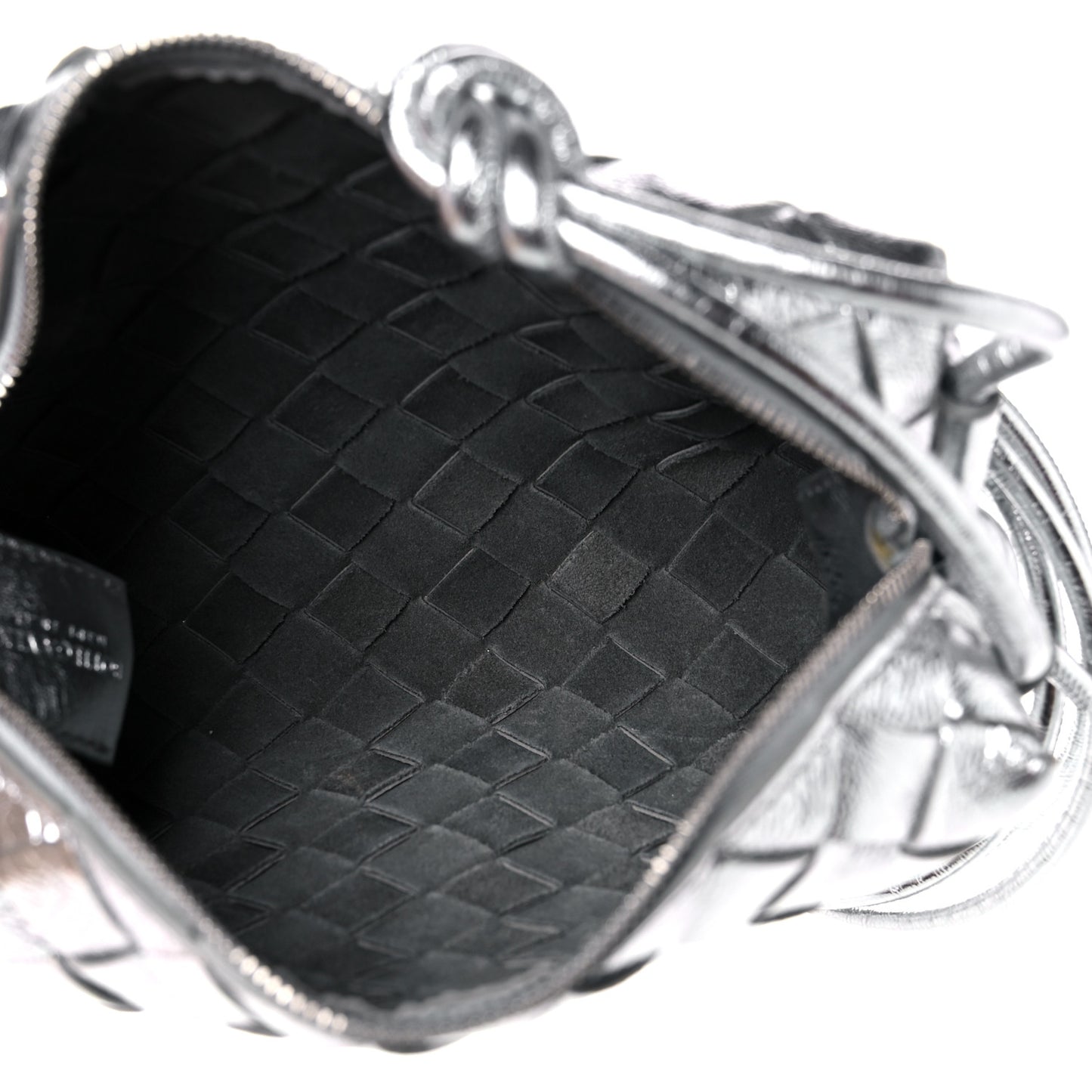 Metallic Calfskin Intrecciato Mini Loop Camera Bag Silver