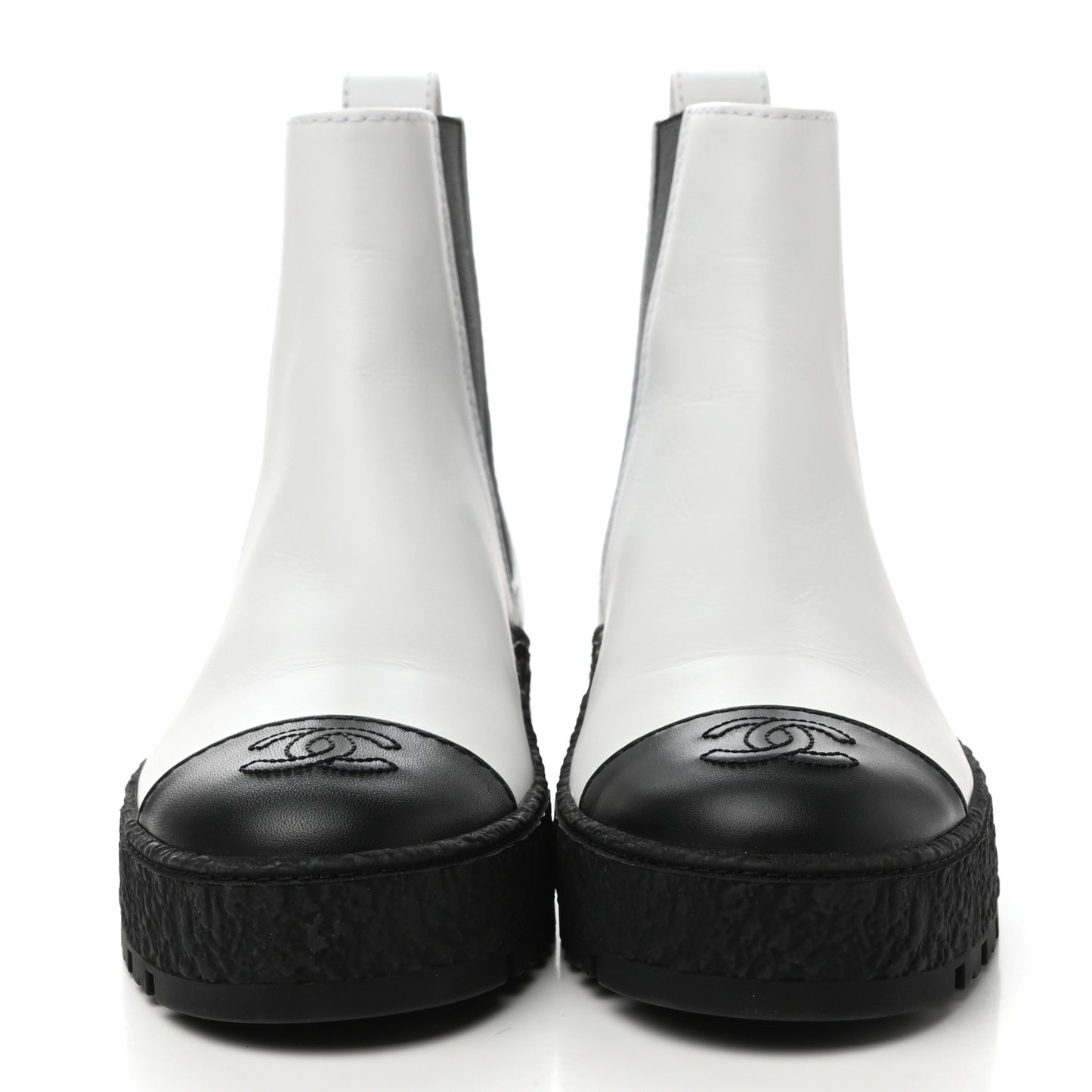 Calfskin Cap Toe CC Ankle Boots 36 White Black