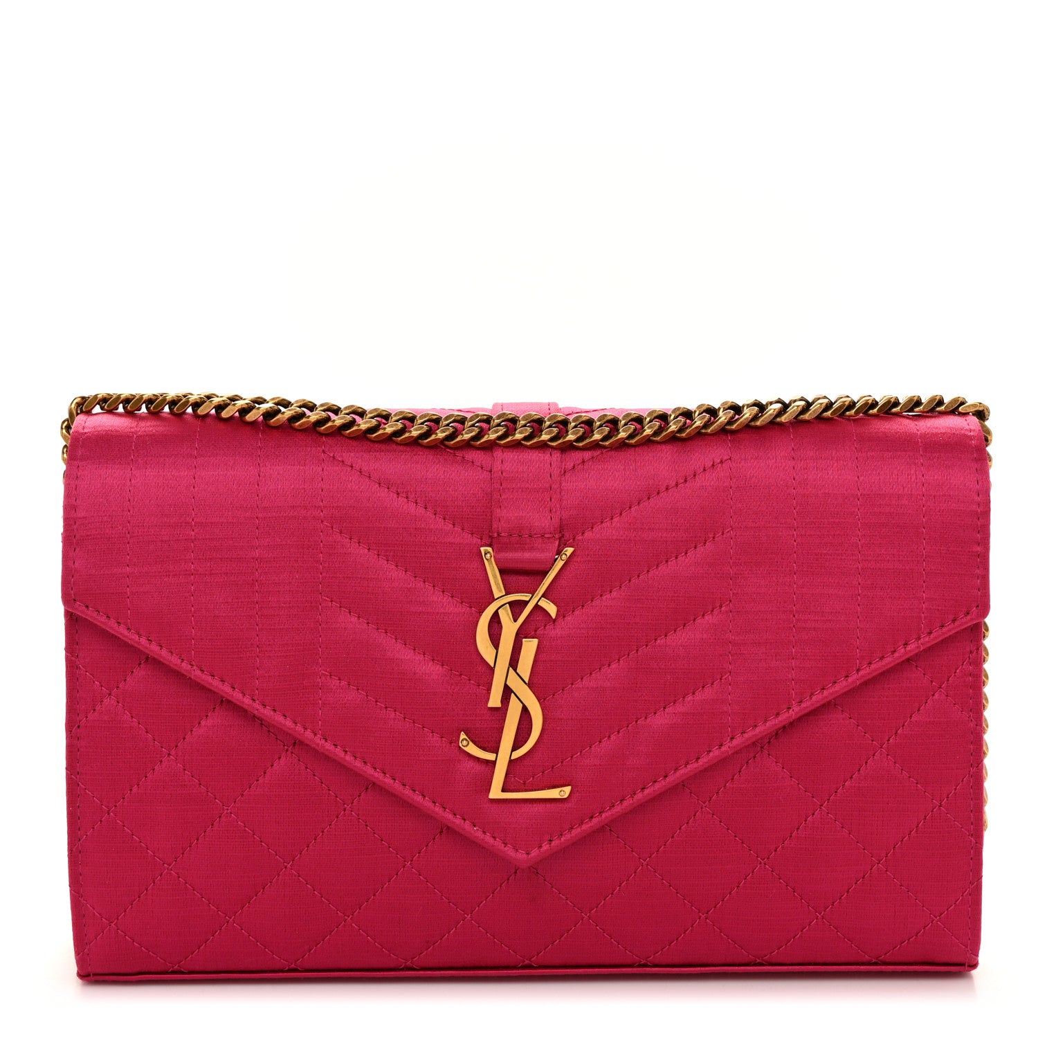 Saint Laurent Satin Mixed Matelasse Triquilt Monogram Chain Wallet Guava 1 of 9