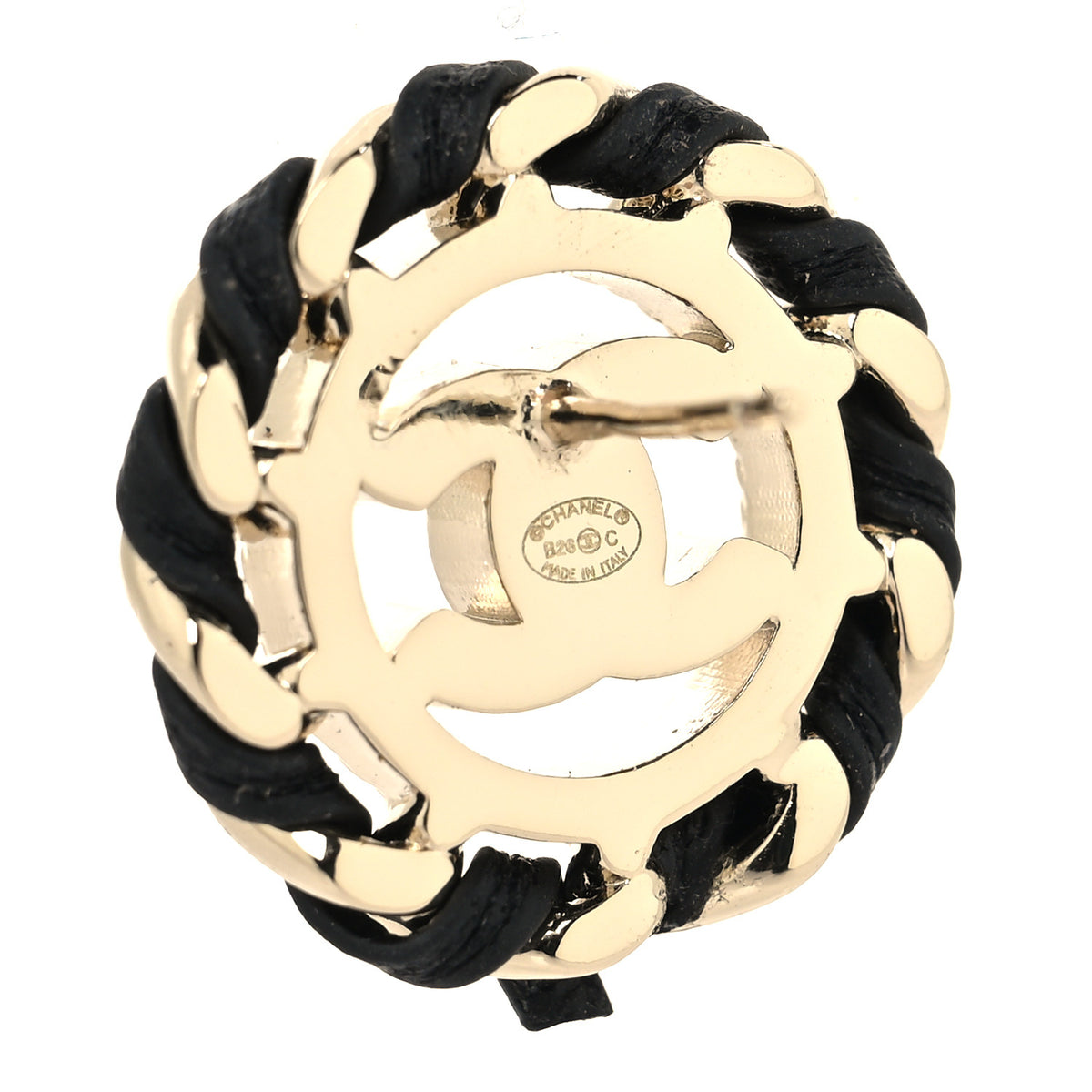 Crystal Lambskin Chain CC Stud Earrings Black Gold