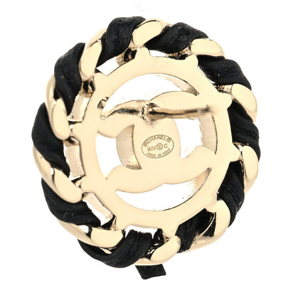 Chanel Crystal Lambskin Chain CC Stud Earrings Black Gold 5 of 5
