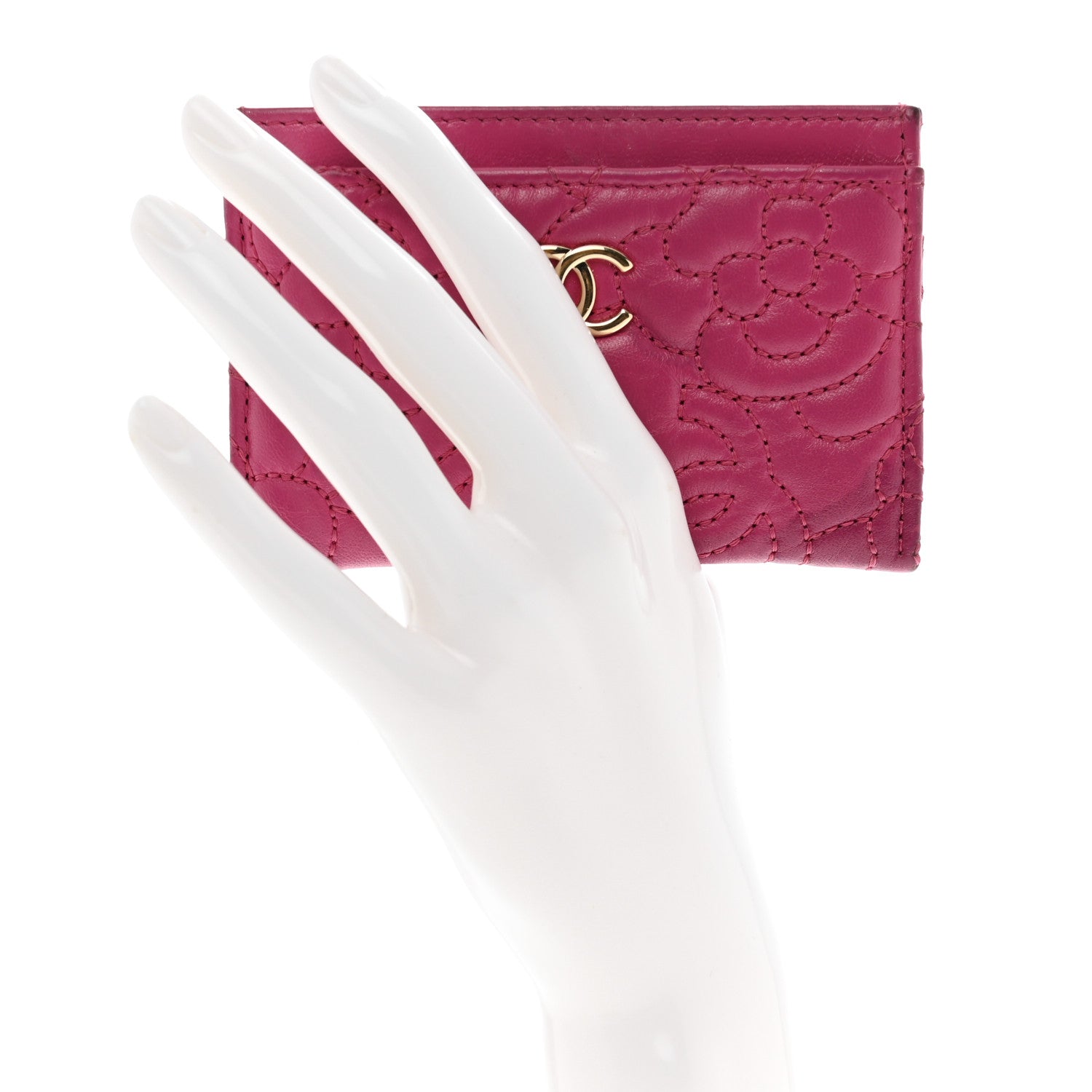Chanel Lambskin Camellia Embossed Card Holder Fuchsia 2 of 10