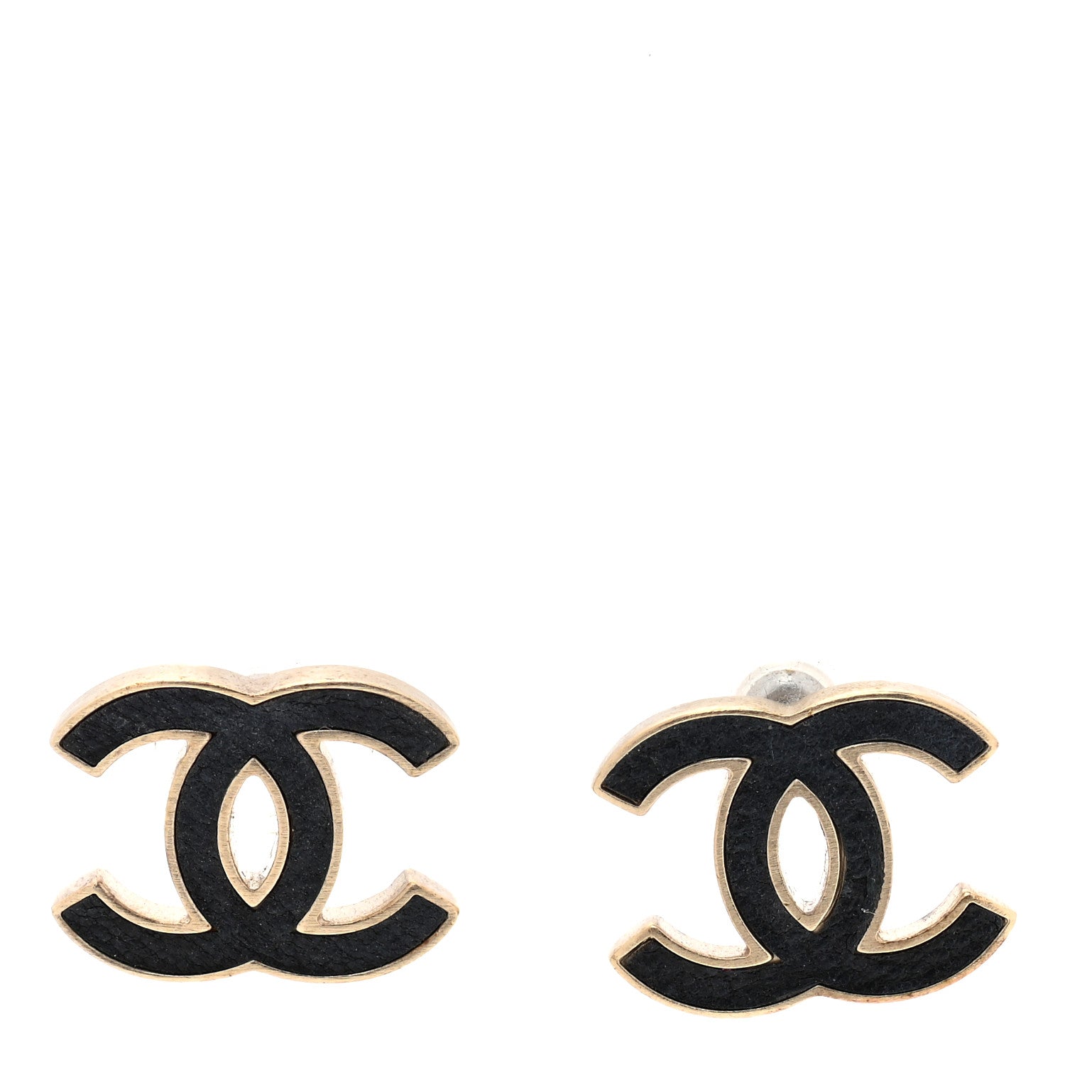 Chanel Enamel CC Earrings Black Gold 1 of 5