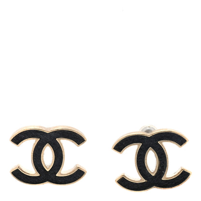 Chanel Enamel CC Earrings Black Gold 1 of 5