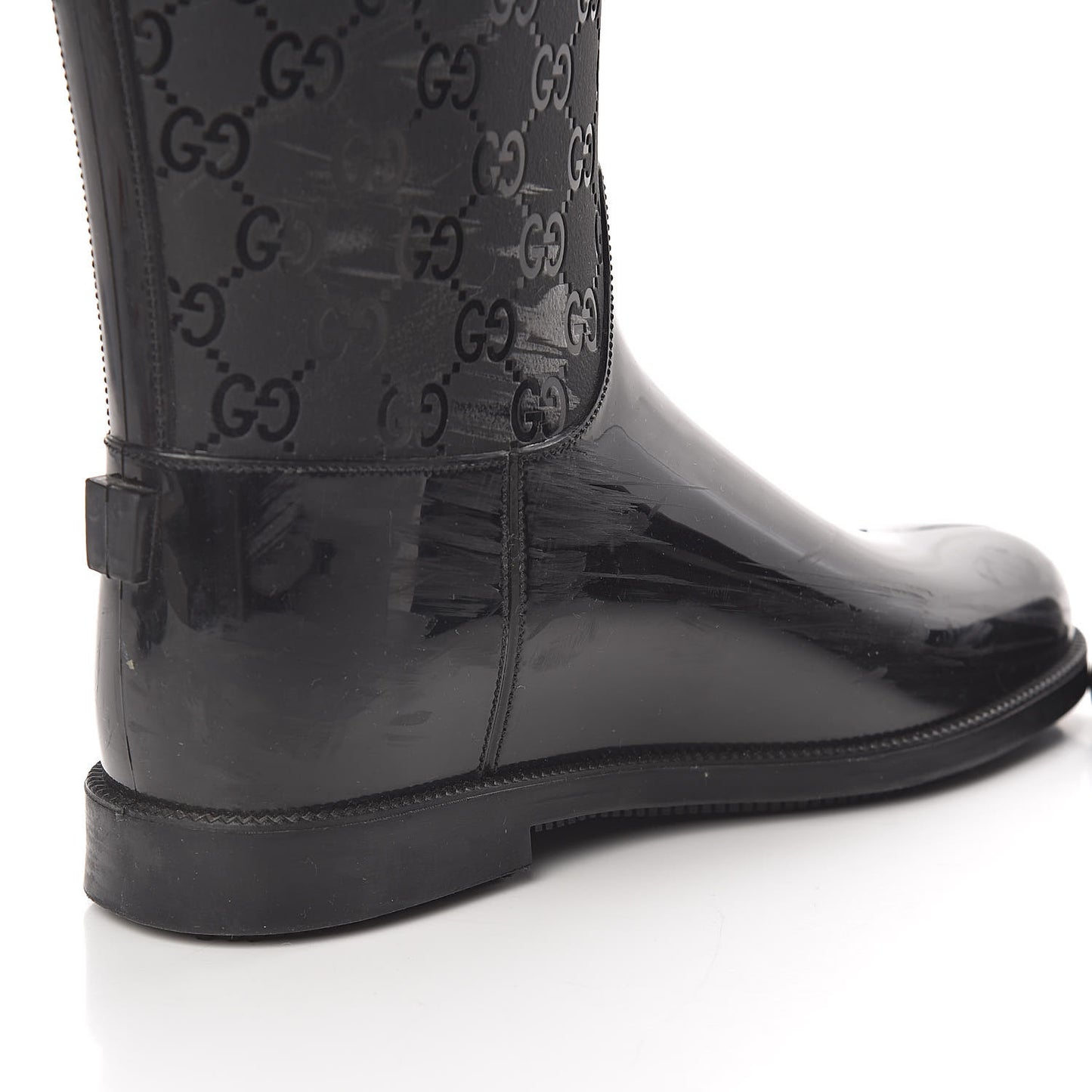 Rubber Monogram Knee High Rain Boots 37 Black