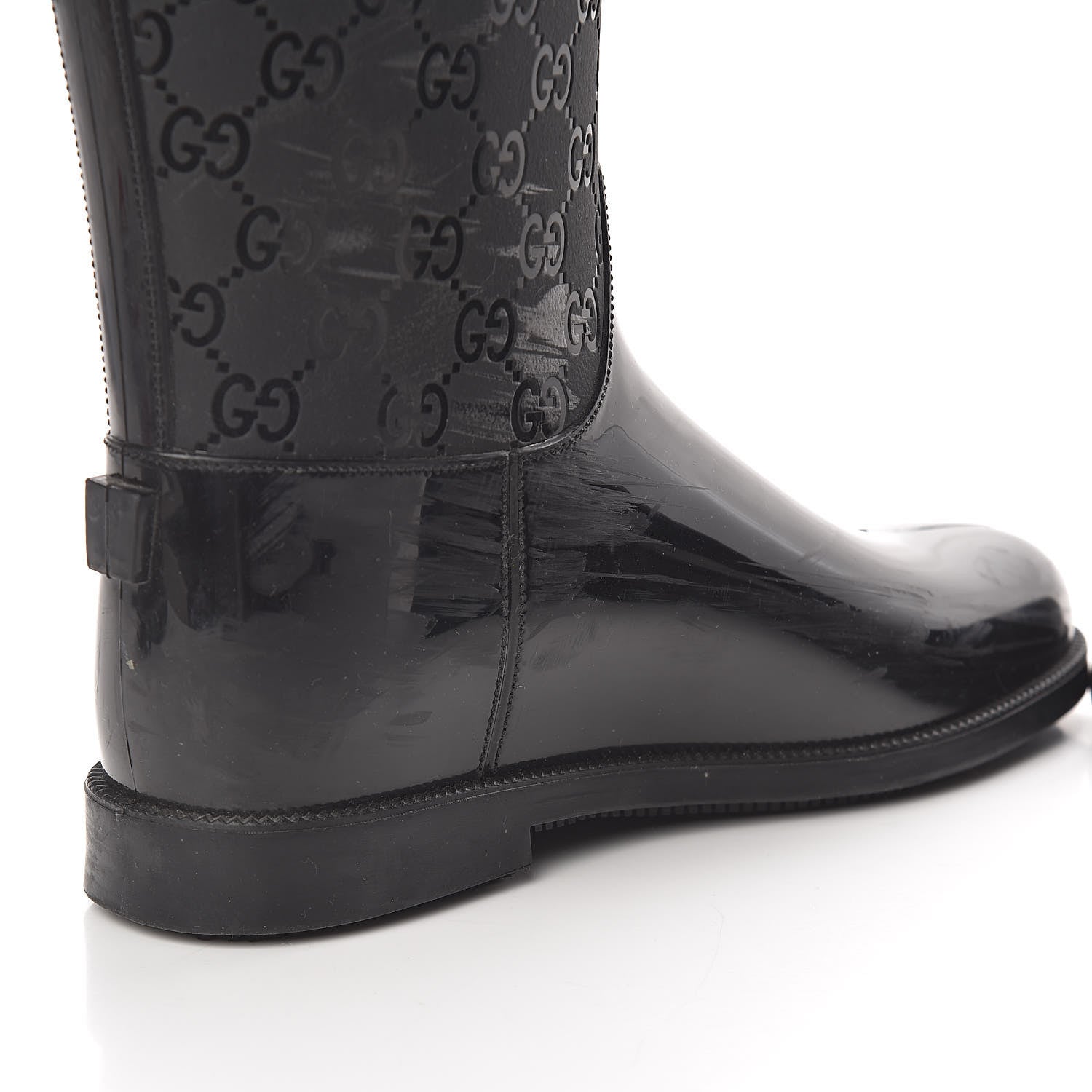 Gucci Rubber Monogram Knee High Rain Boots 37 Black 9 of 12