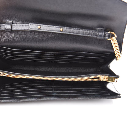 Saint Laurent Grain De Poudre Matelasse Chevron Monogram Chain Wallet Black 5 of 13