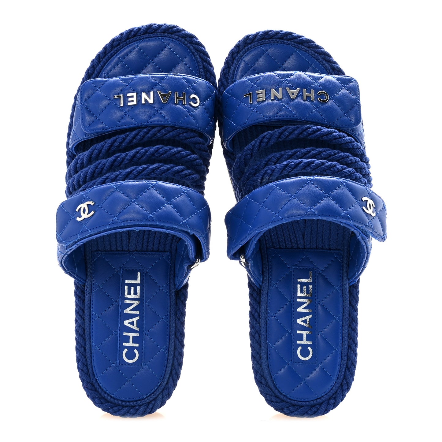 Cord Lambskin Quilted Logo Sandals 38 Blue