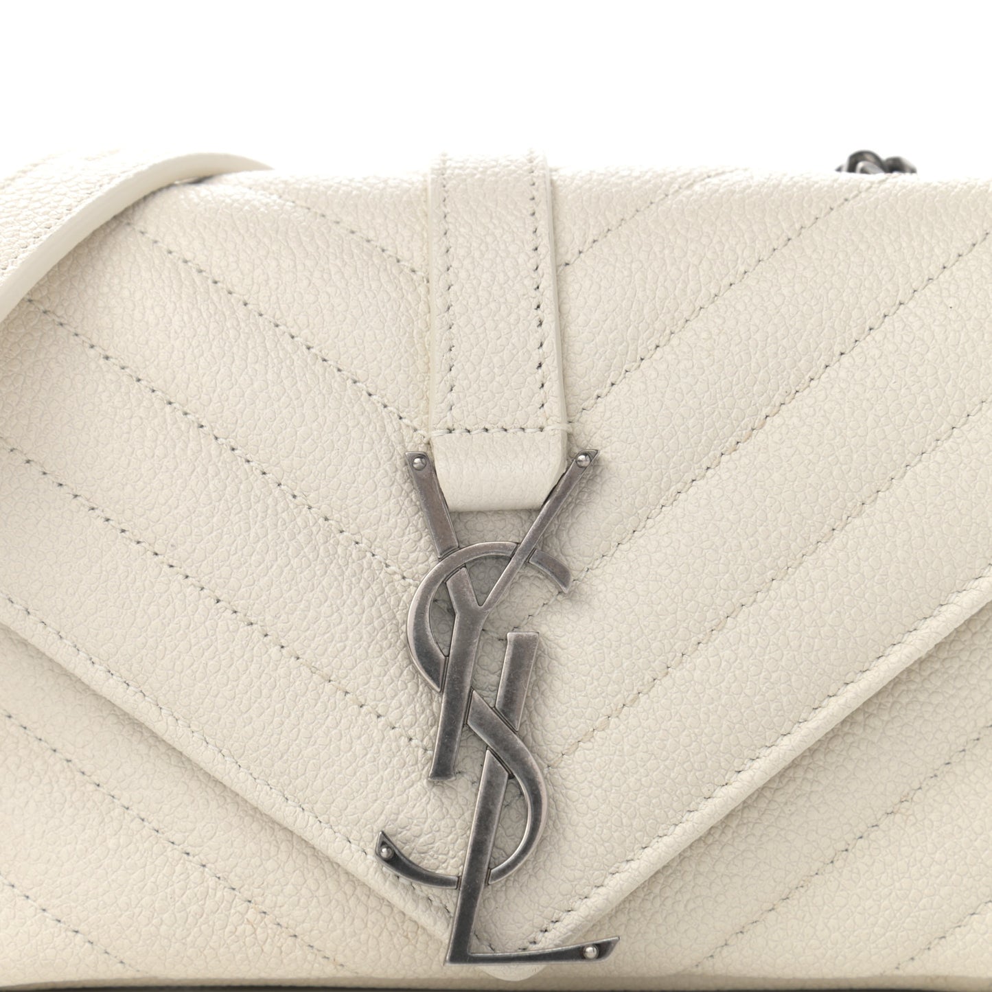 Grained Calfskin Matelasse Chevron Monogram Classic Baby Chain Bag White